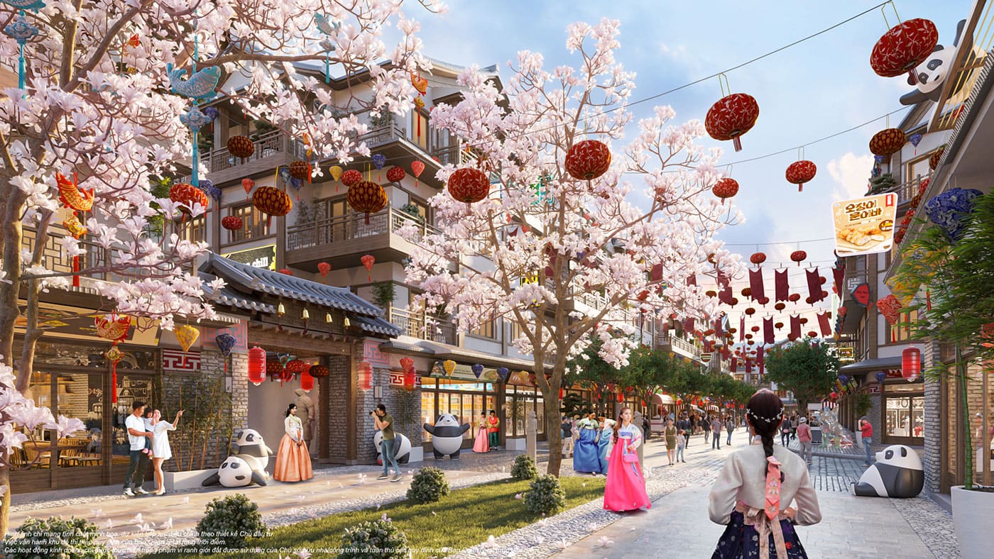 Phối cảnh phân khu K Town phong cách Hàn Quốc tại Mega Grand World Hà Nội.