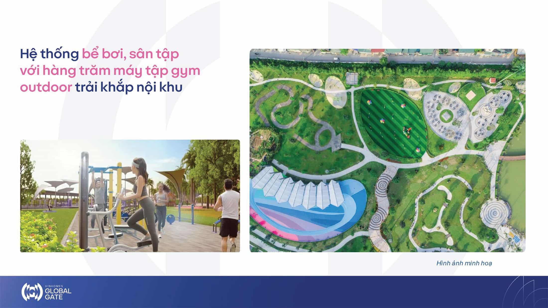 Hệ thống bể bơi, sân tập với hàng trăm máy tập gym outdoor trải khắp nội khu. Hệ thống bể bơi, sân tập với hàng trăm máy tập gym outdoor trải khắp nội khu.